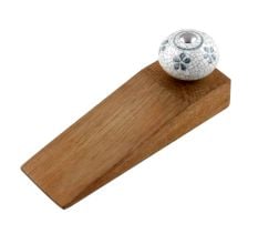 Grey Floral Crackle Ceramic Wooden Door Stopper